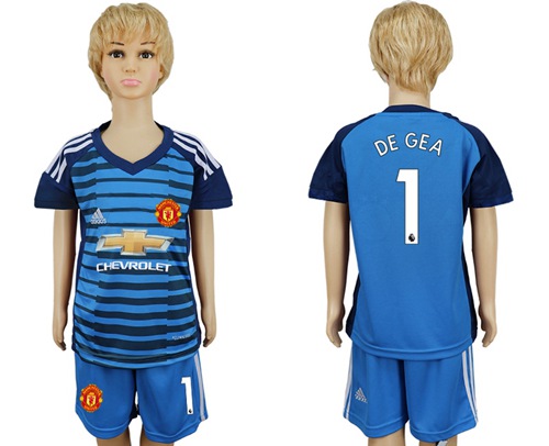 Manchester United #1 De Gea Blue Kid Soccer Club Jersey